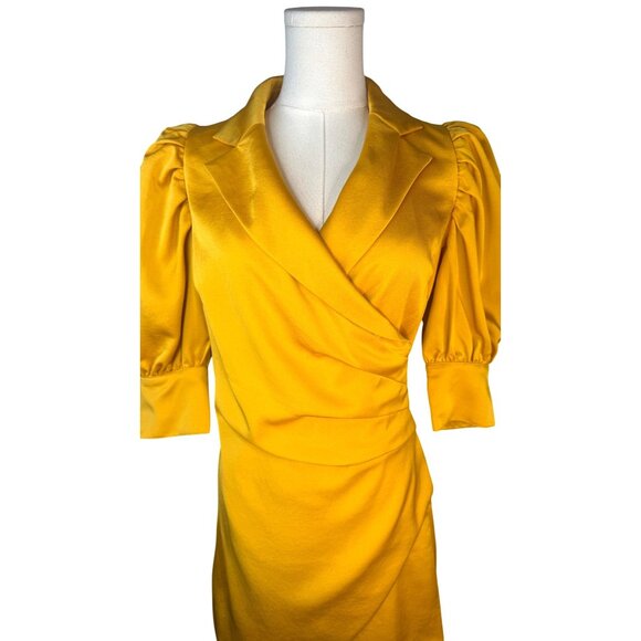 NWT Choosy Yellow/Gold Wrap Dress Size 2 Puff Sleeves & Button Cuffs - Picture 5 of 16